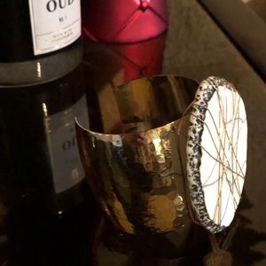 Gold and white stone wire cuff bracelet